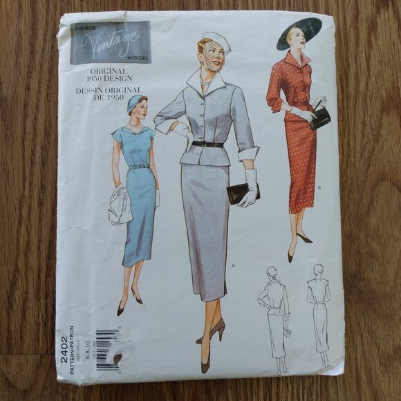 Vogue 2402 Sewing Pattern Dress & Jacket FRENCH ENGLISH UNCUT Size 6 8 10 - Picture 1 of 15